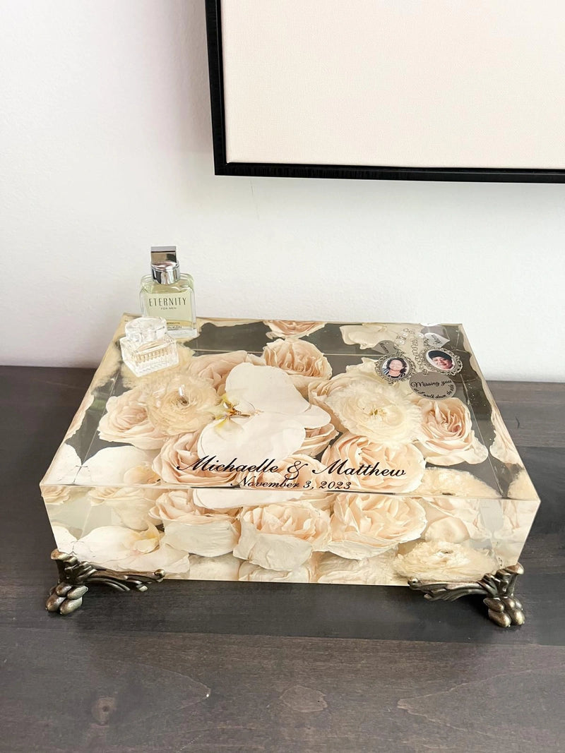 Resin Floral Preservation Vanity Tray with Brass Feet | Custom Wedding Keepsake