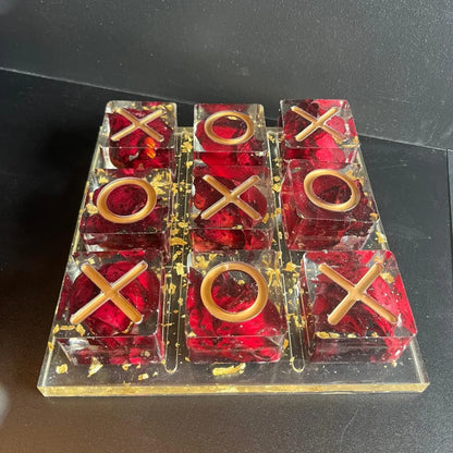 Resin Floral Preservation Tic-Tac-Toe Set featuring real wedding flowers embedded in a functional game board.