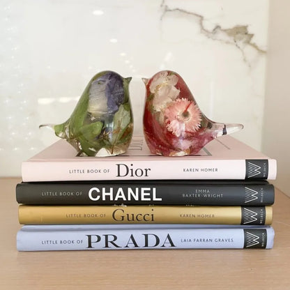 Custom Resin Floral Preservation Bird figurine handcrafted with real wedding bouquet flowers.