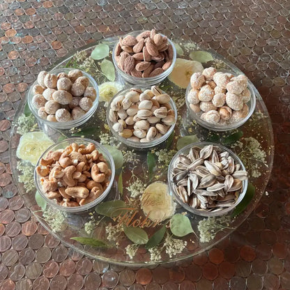 Resin Floral Preservation Party Platter Set with matching cups featuring real wedding bouquet petals for elegant serving.