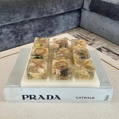 Resin Floral Preservation Tic-Tac-Toe Set featuring real wedding flowers embedded in a functional game board.