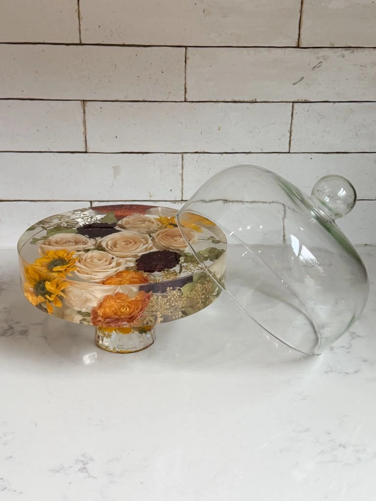 Resin Floral Preservation Cake Stand with Dome | Custom Wedding Keepsake