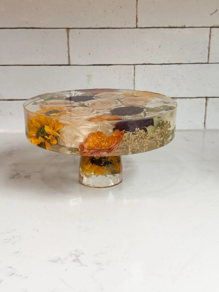 Resin Floral Preservation Cake Stand with Dome | Custom Wedding Keepsake