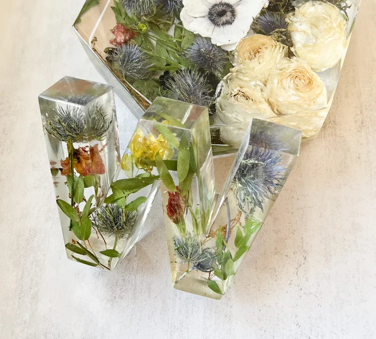 Custom Resin Floral Preservation Letter displaying wedding flowers in a personalized monogram shape.