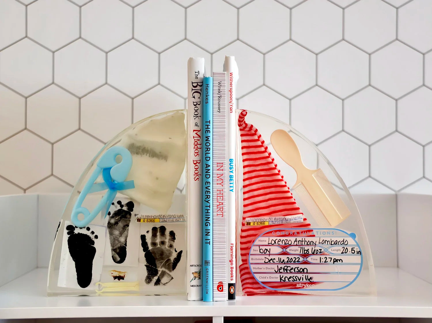 Baby Bloomers Resin Bookends — Personalized Baby Keepsake Set of 2