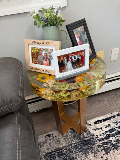 Resin Floral Preservation Side Table | Custom Wedding Bouquet Accent Furniture