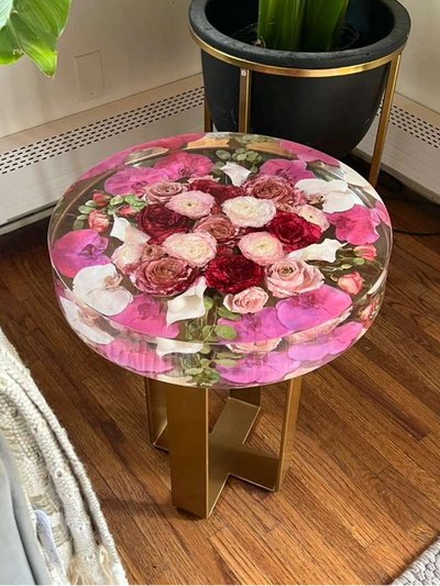 Resin Floral Preservation Side Table | Custom Wedding Bouquet Accent Furniture