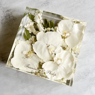 Square Resin Floral Preservation Block | Custom Wedding Bouquet Keepsake