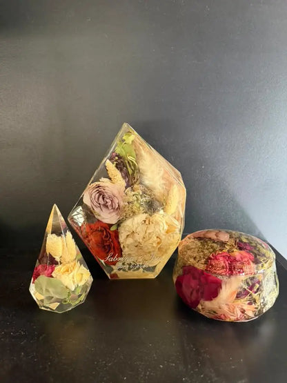 Multifaceted Resin Floral Preservation Block | Custom Geometric Bouquet Keepsake