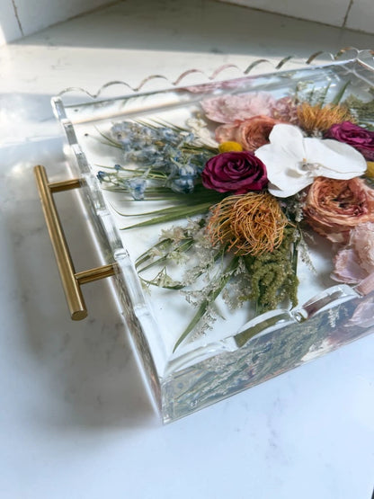 Scalloped Edge Acrylic Tray — Preserved Floral Display &amp; Keepsake
