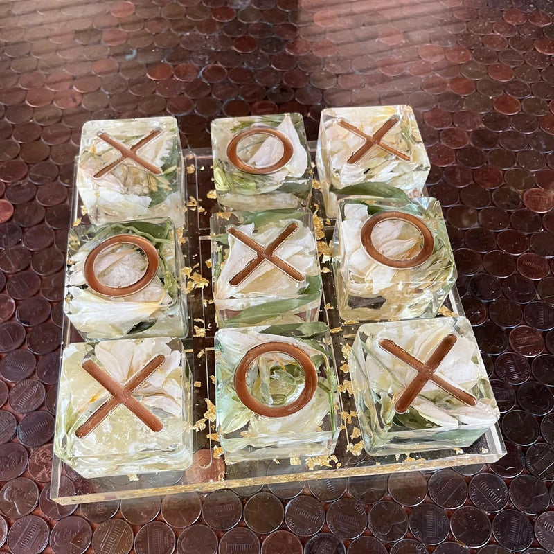 Resin Floral Preservation Tic-Tac-Toe Set | Custom Wedding Game Keepsake